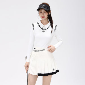 Golf Sportswear Womens Autumn New Long-sleeved Collar T-shirt With High-end Fashionable Style Color-matched Contrast Design High-quality Quick-drying and Breathable Comfortable Outdoor Casual and Sports Outfit Skirt
