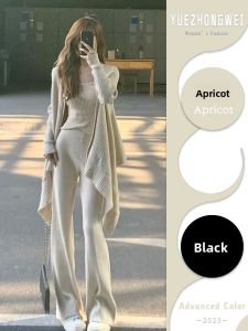 YUEZHONGWEI | Bộ Đồ Nữ Knit Bao Gồm Áo Cardigan và Quần