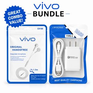 MLtech Vivo Original Bundle Pack – EX100 Earphones with Mic + Type-C Fast Charger Adapter