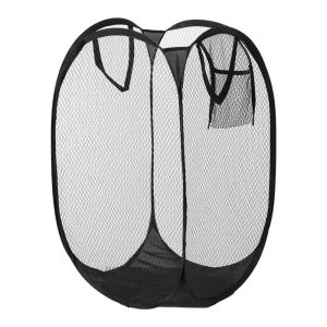 Pop Up Mesh Laundry Basket Foldable Dirty Clothes Hamper Breathable Washing Bin with Side Pocket for Bathroom College Dorm Room