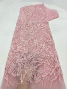 AT2971-A Luxury African Sequins Tulle Lace Fabric High Quality French Nigerian Handmade Beads Lace Fabric For Wedding Dress Sew