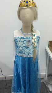 New Kids Elsa Princess Cosplay Clothing Kids Dress for Birthday Party Halloween Christmas Cosplay Costume with Crown and Magic Stick