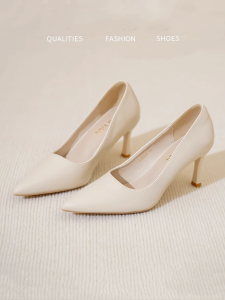 Art Exam Broadcast Host Creamy-white Ceremonial High Heels Womens Stiletto Heel 2024 Not Tired Pointed Toe One-Suit Skirt Shoes