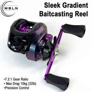 Purple-Green Gradient Baitcasting ReelAluminum SpoolCeramic Line Guide7.2:1 Gear Ratio12-Brake Settings10 Magnetic Brakes