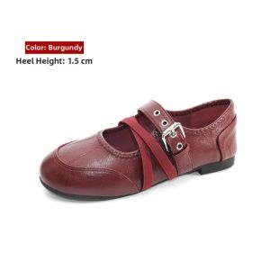 MIFEI | Vintage Black Leather Flat Shoes
