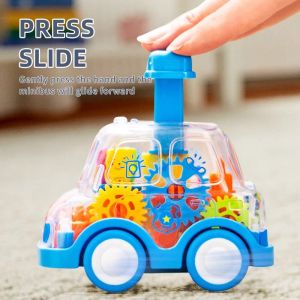 Childrens Cartoon Press Gear Car Toy Lnertia Pull-back Transparent Car Baby Puzzle Sliding Toy Child Boy Girl 1-3 Year Old Gift
