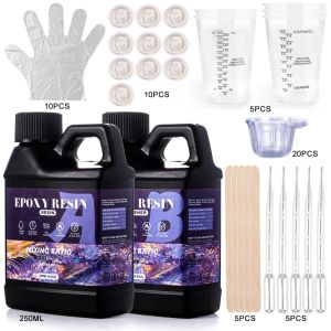 Easy Mix Epoxy Resin Kit Crystal Clear-Not Yellowing No Bubble Self Leveling Casting & Coating Resin for DIY Jewelry Making