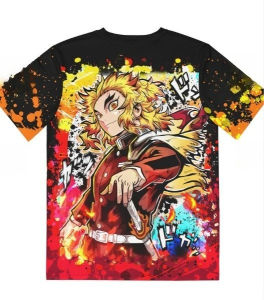 Bandai | 3D Printed "Demon Slayer" Full Cast T-shirts in A Street Graffiti Style for Boys and Girls Fashionable Anime Short-sleeved Style
