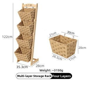 YSINGHOME | Multi-level Wooden Rattan-Style Storage Rack