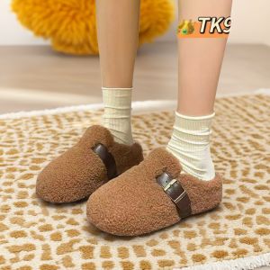 Retro Lazy Belt Buckle Pure Color Slip-On Flat Heel Womens Slippers Casual Style Leatherette Comfortable Spring Autumn Shoes