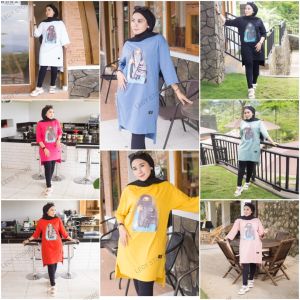 ATASAN TUNIK MIDI JUMBO STYLE HIJAB CADAR FST LENGAN 7/8 CATTON COMBET 20s REALPICT 100%
