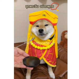 [Fish & Bone] Purlab ชุดพระจีน อมิตาพุทธ สำหรับสัตว์เลี้ยง เสื้อหมา เสื้อแมว หมวกหมา หมวกแมว