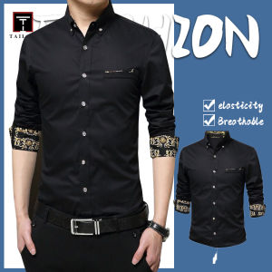 Mens Long-sleeved Shirts Slim Fit Non-iron Shirts Casual Solid Color Top