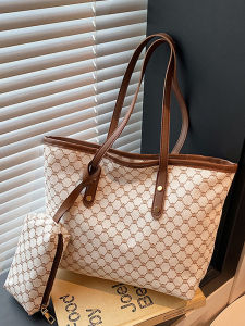 2025 New Retro Large Capacity Tote Bag Womens Commuter Handbag Shoulder Bag Included Small Bag British Style Pure Color