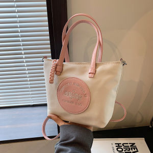 Contrast Color and Versatile Ins Nylon Cloth Bag Female 2024 New Arrival Fashion Satchel Cross Body Bucket Bag Outing Small Bag