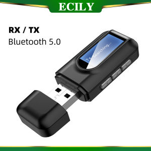 ECILY 2 in1 USB Bluetooth 5.0 Bộ thu phát Audio Màn hình LCD 3.5mm Aux Stereo Bộ chuyển đổi không dây thiết bị tiếp hợp cho máy tính để bàn t V Tai nghe xe hơi