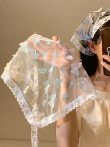 Dopamine Butterfly Lace Triangle Scarf Headscarf Women Summer Sweet Cute Beach Photo Hair Accessory Hairband Field Style Other