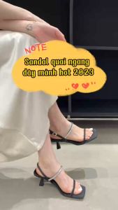 Sandal cao gót 2 quai ngang mũi vuông gót cao 5p Dép cao gót quai hậu đính đá gót cao 5p m140