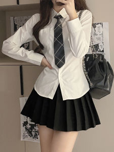 Áo Dài Tay Phong Cách Pure Desire Ôm Vừa Vặn Áo Sơ Mi Nữ Đồng Phục Đi Học Vòng Eo Cinching Spicy Bé Gái Trắng Áo Blouse Đi Làm Hàn Quốc