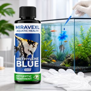 100ml Methylene Blue Aquarium Fish Tank Antiseptic Treatment: Fast Ich Fungus & Parasite Cure Water Care Drops Pipette Gloves