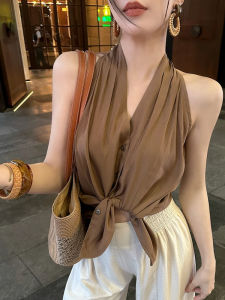 Chic V-Neck Sleeveless Shirt Womens Summer 2025 New Design Sweet Spicy Versatile Beautiful Small Top Korean Style Straight Cut