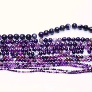 1 Strand 4/6/8/10/12mm Natural Stone Beads Round Purple Stripe Agate Loose Spacer Bead For Jewelry Making DIY Bracelet Clothing