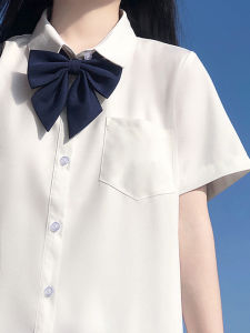 Fleece Lined Basic Style Short Sleeve Shirt No Embroidery JK Uniform Long Sleeve Student White Black Womens Shirt Cat Lovers