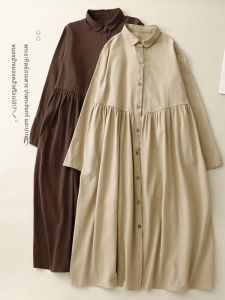 Mall Discount Store Withdraw from Cupboard Dress Autumn New Arrival Peter Pan Collar Japanese Style Loose Slim Fit Artistic Mid-Length Skirt