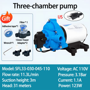 11.3-15L/min Self-Priming Diaphragm Pump 123/135W 110/220VPressure SwitchHigh Pressure Low Noise for RVIrrigationGarden EU