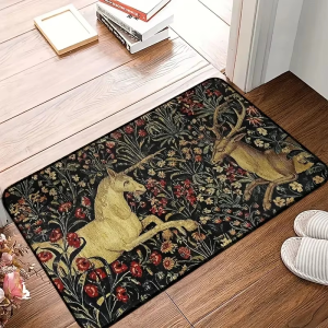 VIKAMA Retro Kỳ Lân In Hình Hươu Lối Vào Thảm Chống Trơn Trượt Trong Nhà Ngoài Trời Thảm Cho Nhà Bếp Phòng Ngủ Trang Trí Nhà Polyester Chống Phai Màu