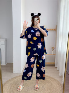 Bộ Đồ Ngủ Cotton Lụa Mùa Hè Cho Nữ Quần Dài Tám Điểm Tay Ngắn Mặc Nhà Quần Áo Mặc Nhà Bộ Đồ Ngủ Cotton Lụa