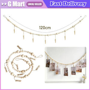 Wooden Beads Photo Garland Banner Wedding Decoration for Home Living Room Decoration Wall Hanging Photo Display Rustic Decor Boho Hand-woven Wooden Beads Tassel Chain Kids Room Wall Hanging Pendant Decoration