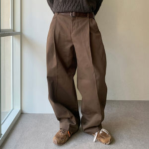 DAVID&ME | Buckled Khaki Casual Trousers Clean Fit