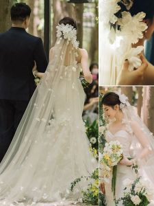 Bridal Veil Satin Flower Petal Headpiece Super Fairy Tail Wedding Dress Accessory Inner Outer Original Soft Tulle Headwear