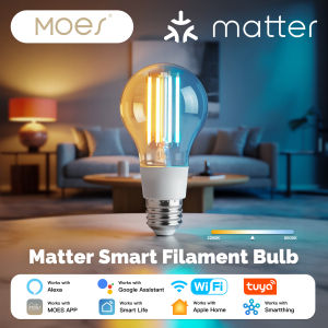 MOES Tuya Matter E27 7W Smart LED Filament Bulb 806Lm Dimmable 2700K-6500K Adjustable White Voice Control Alexa Google Home