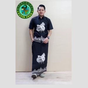 Baju batik pria dewasa setelan celana sarung batik wisanggeni solo full furing motif wayang semar hitam