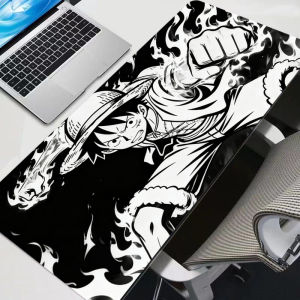 Bandai | Black and white Mouse Pad One Piece Luffy Big Gamer Gaming Accessories Speed Keyboard Rubber Lock Edge Desk Mat Laptop mousepad