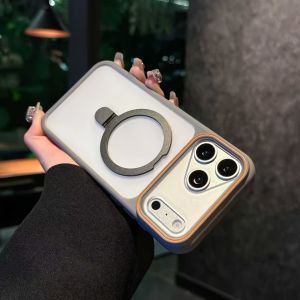 Translucent Magnetic Bracket for Magsafe Phone Case for IPhone 17 13 12 11 Pro Max 16 15 14 Plus Frosted Lens Frame Back Cover