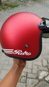 helm bogo retro dewasa warna merah doff dengan kaca cembung silver untuk wanita pria cewek cowok
