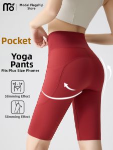 Moldier | Red Pockets High Waist Shaping Yoga Shorts