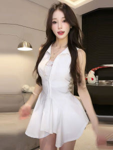 Elegant Pure Desire Polo Collar Sleeveless A-Line Short Dress Womens Summer New Style High Waist Two-Piece Set with Shorts