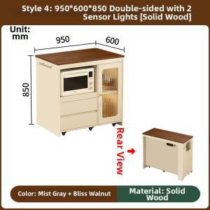 QIANGXIANG | Solid Wood Mobile Kitchen Island Sideboard for Small Apartments