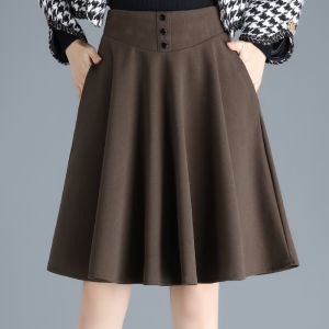 2025 New Womens Thickened Woolen A-Line Mini Skirt High Waist Korean Style Commute Pure Color Autumn Winter Fashion Skirts