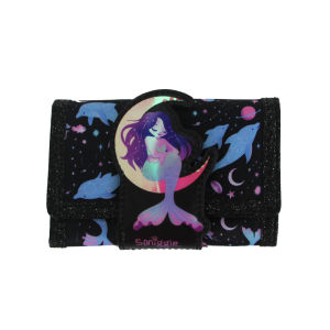 Australia smiggle childrens wallet girls Black Mermaid clutch wallet leather folder three layers card bag coin purse 5 inches