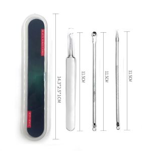 Bộ 3 Cây Nặn Mụn Đầu Đen Bằng Thép Không Rỉ Có Nhíp Gắp Mụn Tiện Lợi