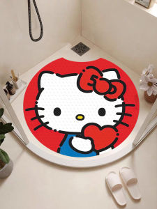 HelloKitty Bathroom Anti-Slip Suction Cup Mats round Shower Room Mat Elderly Children Bathing Foot Pad PVC Material Cartoon Style