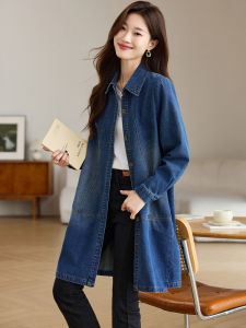 Casual Denim Style Womens Long Coat Spring Autumn Medium Length Loose Shirt Jacket for Middle-Aged Ladies Quality Fashion