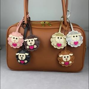 Fluffy Leather 3D Sheep Heart Charm Bag - PU Leather Cotton Filled 20cm Strap Cute Animal Themed Handbag Accessory