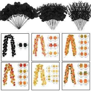 1/5Pcs Maple Garland Eucalyptus Leaves Leaf Bouquet Halloween Artificial Vines Garlands for Home Decor Thanksgiving Outdoor