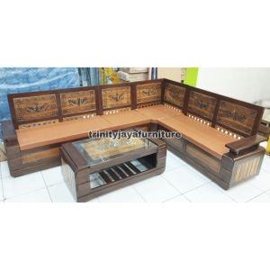 Sofa Bentuk L Jati Jepara Premium/trinityjayafurniture